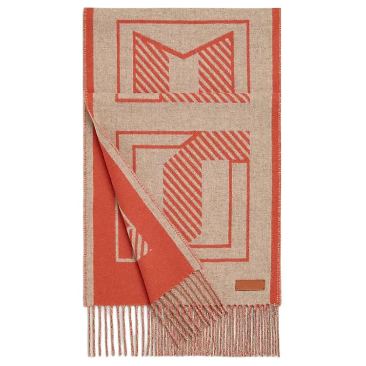HERMES Cashmere Knit Scarves Women's Mixed Beige/Bright Red