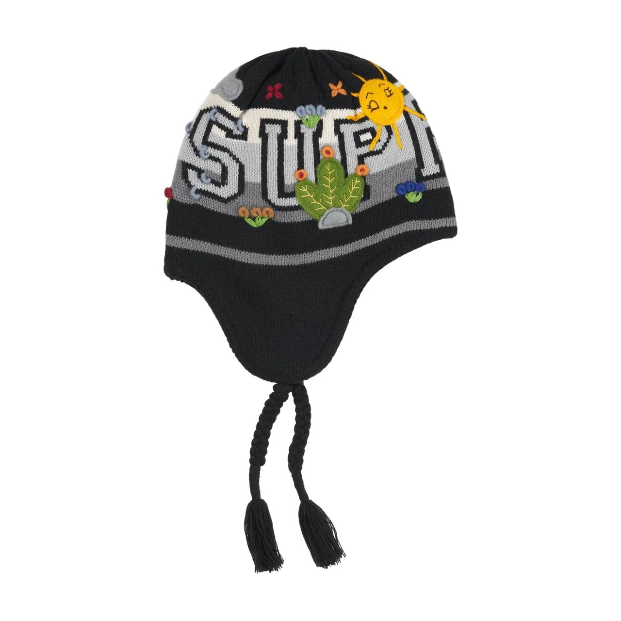 Supreme FW25 Felt Appliqué Earflap Beanie 'Black' FW25BN36-BLACK
