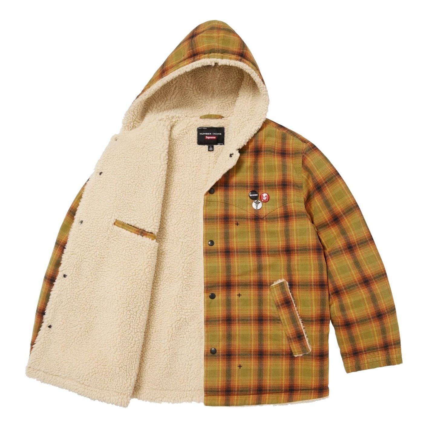 Supreme FW25 x Number (N)ine Faux Shearling Hooded Coat 'Plaid' FW25J49-PLAID