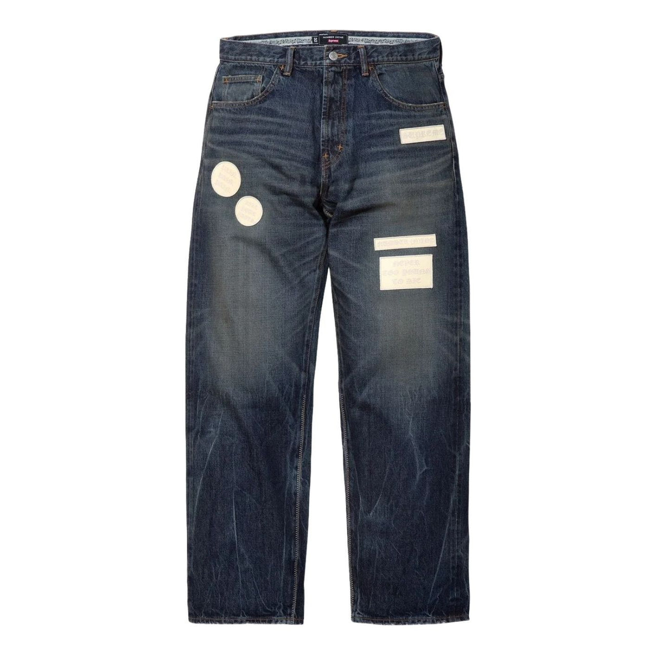 Supreme FW25 x Number (N)ine Patches Loose Fit Jean 'Washed Indigo' FW25P50-WASHED-INDIGO