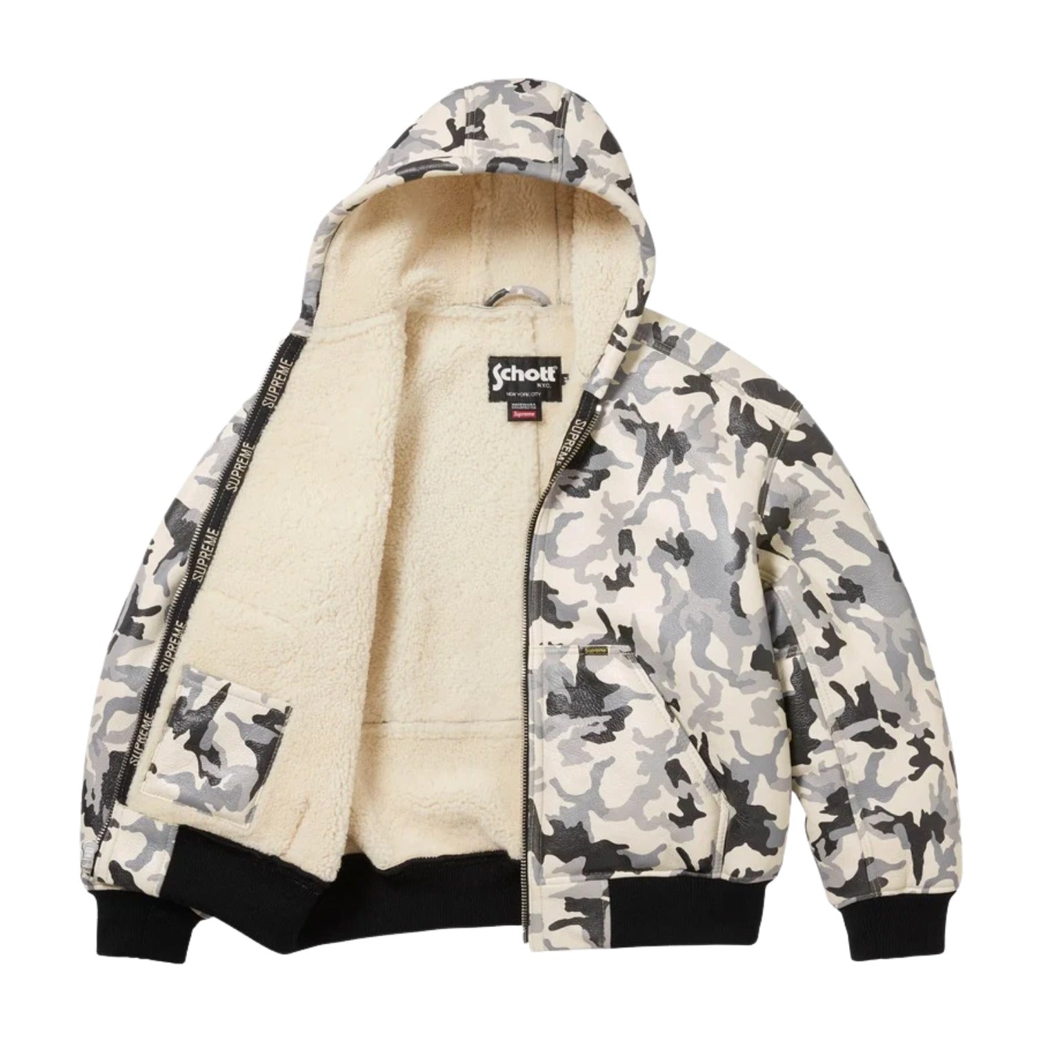 Supreme FW25 x Schott Shearling Hooded Work Jacket 'Snow Camo' SUP-FW25-051-CAM
