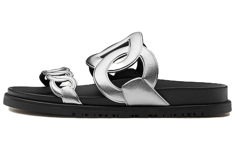 HERMES Extra Stylish Sandals Women's Black Silver