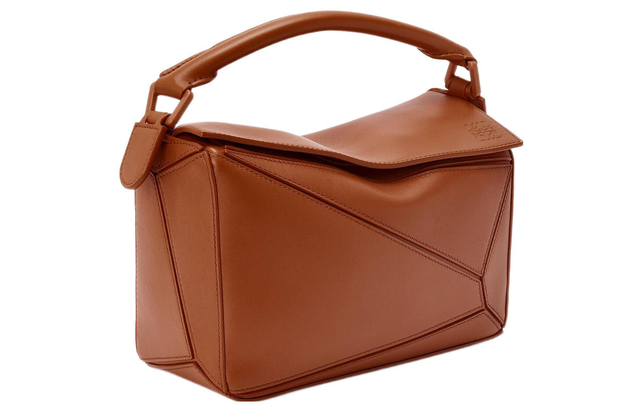 LOEWE Puzzle Bag In Satin Calfskin Small Pecan