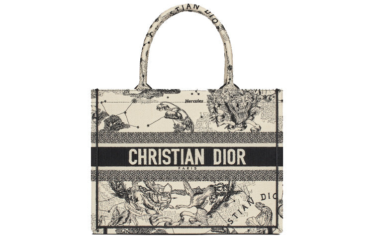 DIOR BookTote Embroidery Tote Bag Shopping Bag Shoulder Bag Handbag Medium Size Women's Milk White/Black