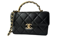 CHANEL Shiny Calfskin Handbag Shoulder Bag Crossbody Bag Mini Women's Black