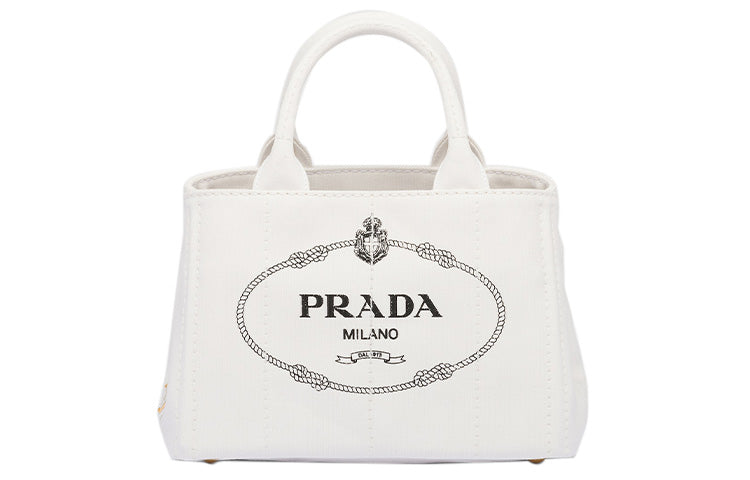PRADA Fabric Tote Bag Shopping Bag Shoulder Bag Crossbody Bag Handbag Small Size Women's White