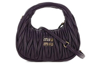 MIU MIU Wander Series Sheepskin Hobo Bag, Shoulder Bag, Crossbody Handbag Mini Women's Dark Purple