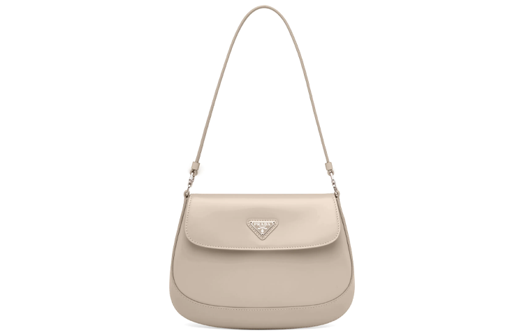 PRADA Cleo Leather Shoulder Bag, Crossbody Bag Trumpets Women's Desert Beige