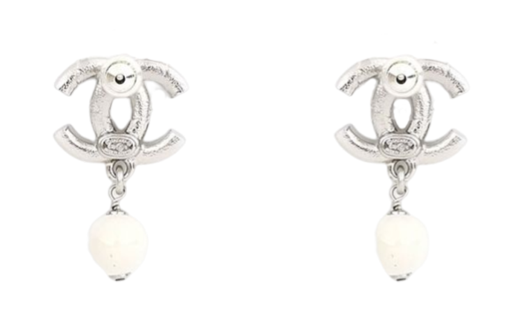 CHANEL Earrings Women's White/Silver