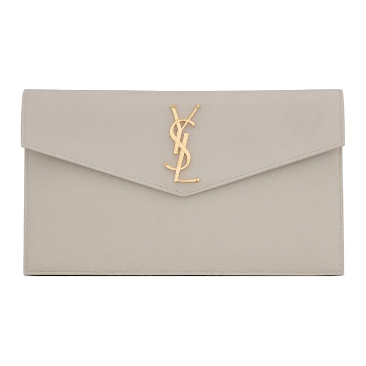 SAINT LAURENT UPTOWN Cow Leather Envelope Bag, Clutch Trumpets Women's Vintage White