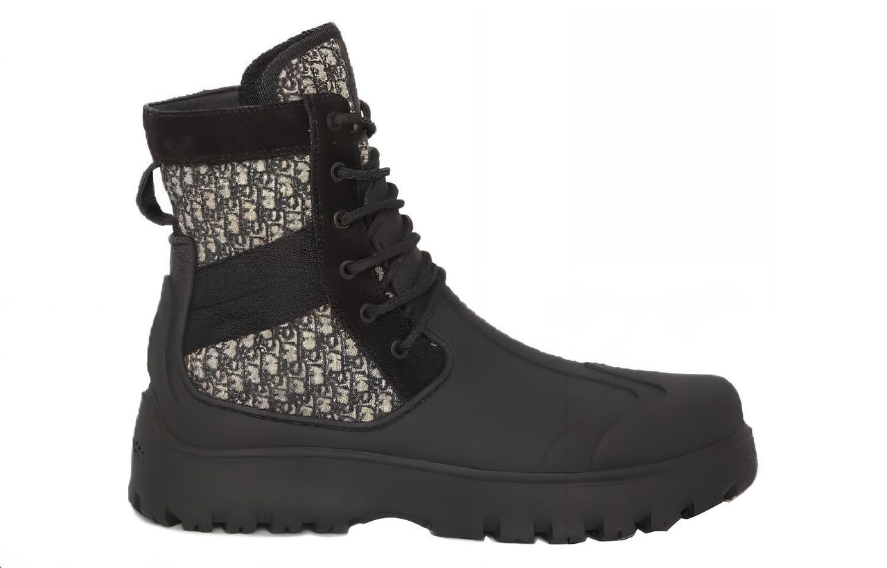 DIOR Garden Lace Up Ankle Boots Black Rubber