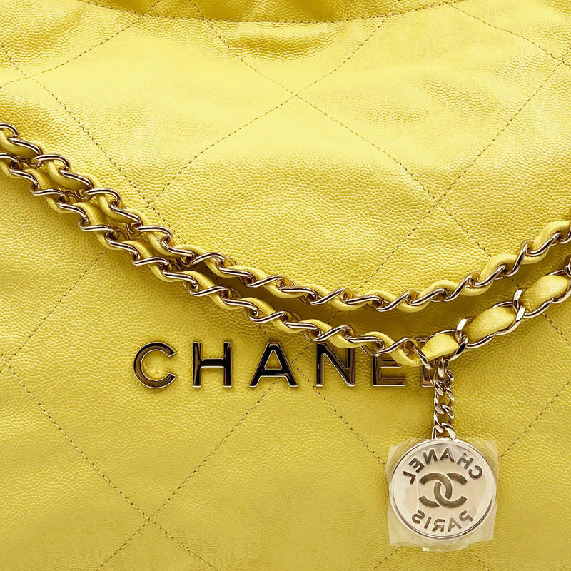 CHANEL 22Bag Grained Cow Leather Tote Bag Shopping Bag Portable Crossbody Bag Shoulder Bag Small Size Women's Yellow