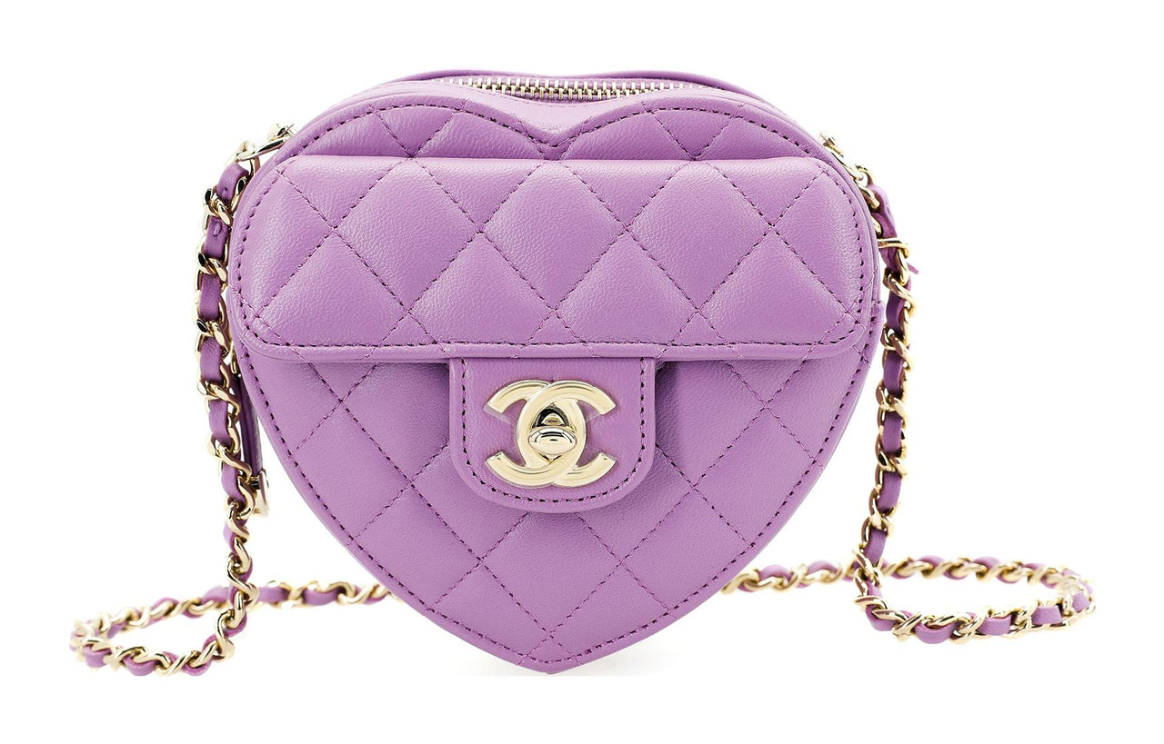 CHANEL Sheepskin Heart-Shaped Shoulder Bag Crossbody Bag Regular Women's Purple Pink