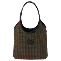 MIU MIU Plaid Velvet Tote Bag Shopping Bag Handbag Women's Green With Dark Green Accents