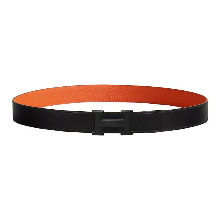 HERMES Metal Calf Leather Leather Belts Men's Black Width: 3.2CM