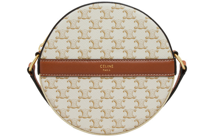 CELINE Canvas With Lambskin Round Cake Bag Shoulder Bag Crossbody Bag Women's White