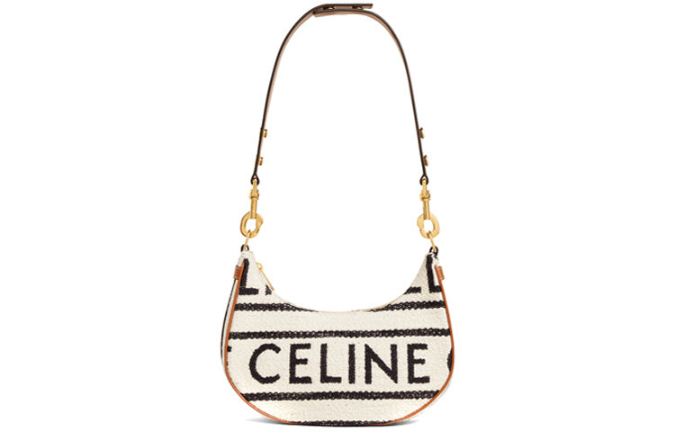 CELINE AVA Fabric Cow Leather Patchwork Dumpling Bag Shoulder Bag Handbag Shoulder Bag Women's White Black