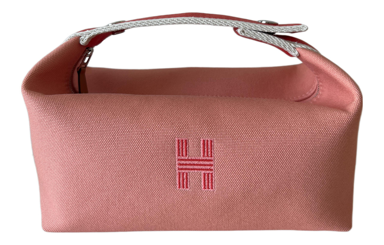 HERMES Bride-a-Brac Canvas Storage Bag Handbag Toiletry Bag Small Size Women's Guava