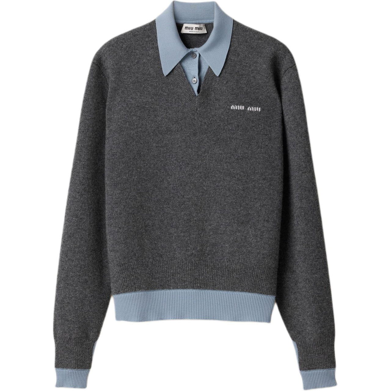 MIU MIU Cashmere Wool Polo Gray/Blue Cashmere