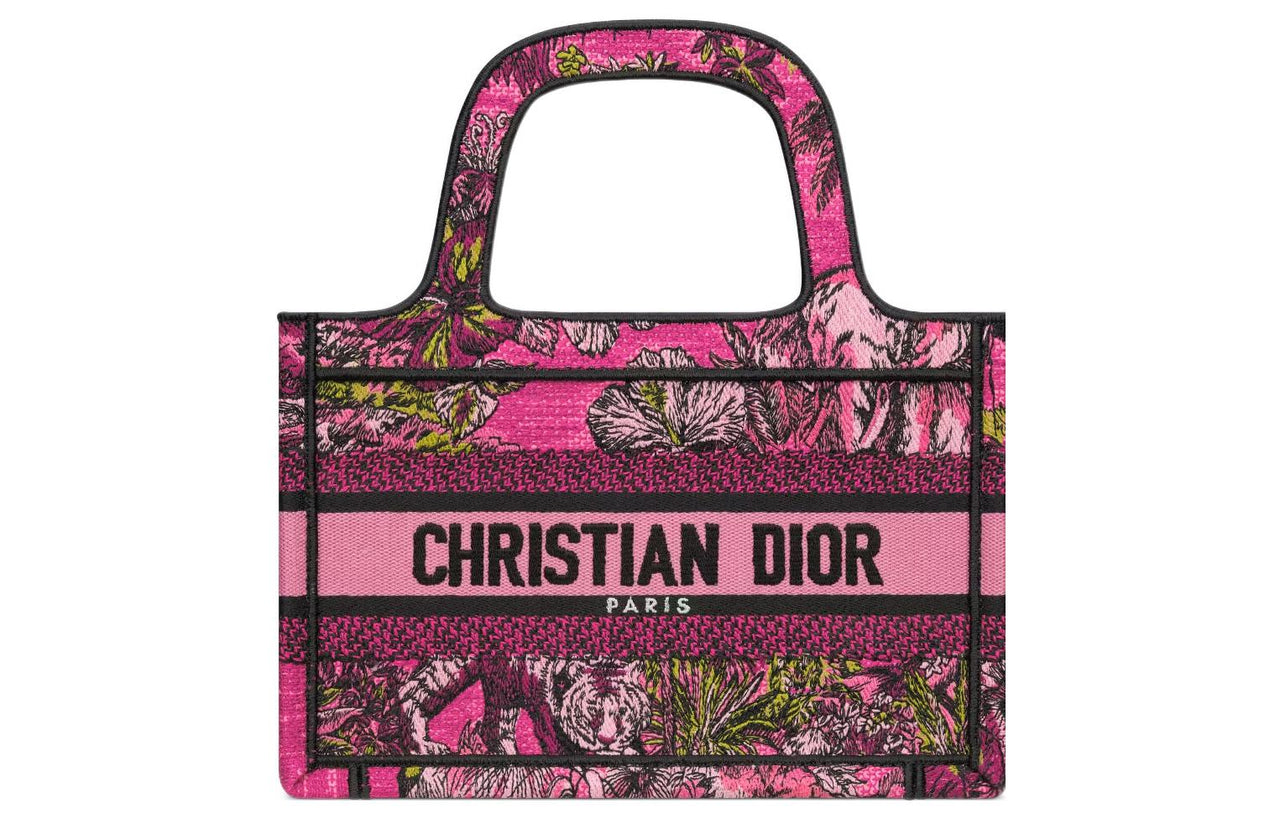 DIOR BookTote Embroidery Tote Bag Shopping Bag Handbag Mini Women's Fuchsia Multicolor