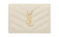 SAINT LAURENT CASSANDRE Grain Embossed Cow Leather Card Holder Women's Vintage White