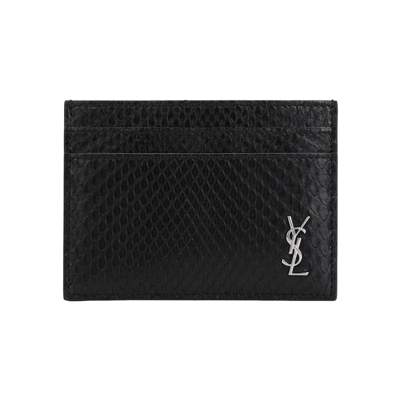 SAINT LAURENT YSL CASSANDRE Python Skin Card Holder Women's Black