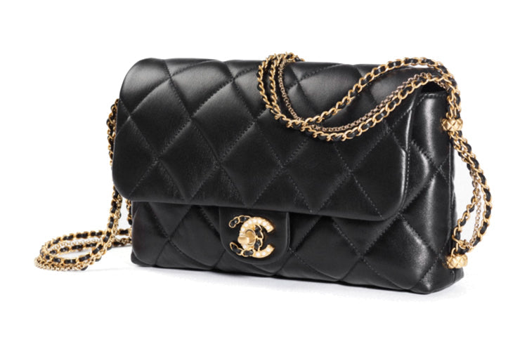 CHANEL Lambskin Flap Bag, Shoulder Bag, Crossbody Bag Women's Black