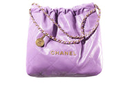 CHANEL 22Bag Cow Leather Tote Bag, Shopping Bag, Handbag, Shoulder Bag Small Size Women's Purple