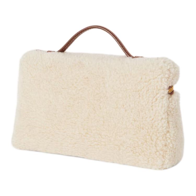 Loro Piana Cashmere And Mulberry Silk Blend Shoulder Bag Crossbody Bag Handbag Women's Antique Paper Color