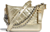 CHANEL Gabrielle Calfskin Crossbody Handbag Shoulder Bag Small Size Women's Gold