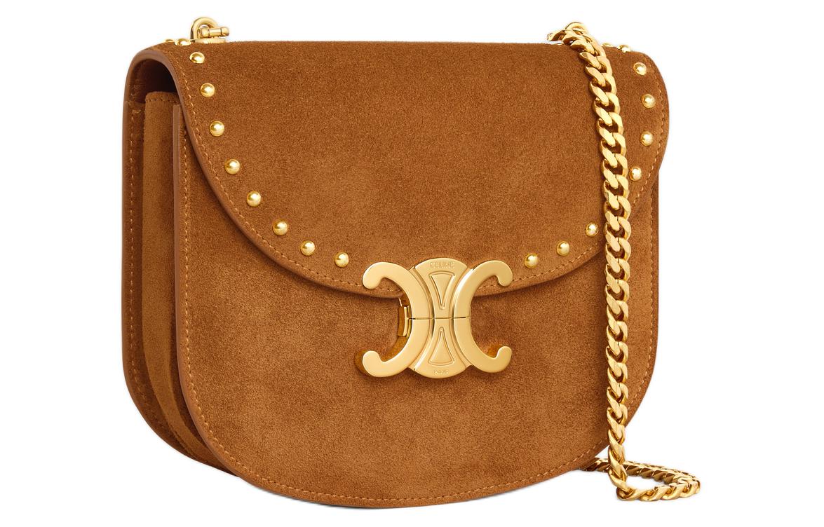 CELINE Besace Suede Calfskin Crossbody Bag, Shoulder Bag Women's Walnut