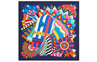 HERMES Silk Scarves Women's Indigo/Bright Yellow/Multicolor