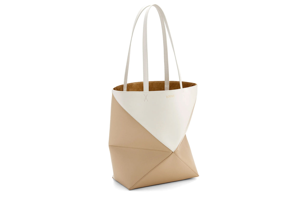 LOEWE Shiny Cow Leather Tote Bag, Shopping Bag, Handbag Regular Women's Soft White With Paper Craft