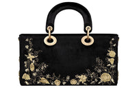DIOR Lady D-JOY Velvet Daisie Bag Shoulder Bag Crossbody Bag Handbag Medium Size Women's Black
