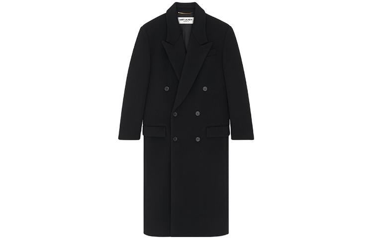 SAINT LAURENT Double Breasted Long Sleeve Coat 'Black Profond'