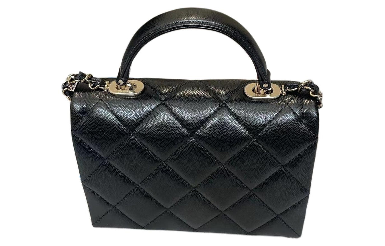CHANEL Litchi Leather Cow Leather Shoulder Bag Crossbody Bag Handbag Regular Women's Black