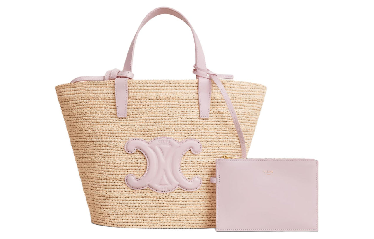 CELINE Plant Material With Cow Leather Binding Shoulder Bag, Crossbody Bag, Handbag Women's Light Pink & Natural