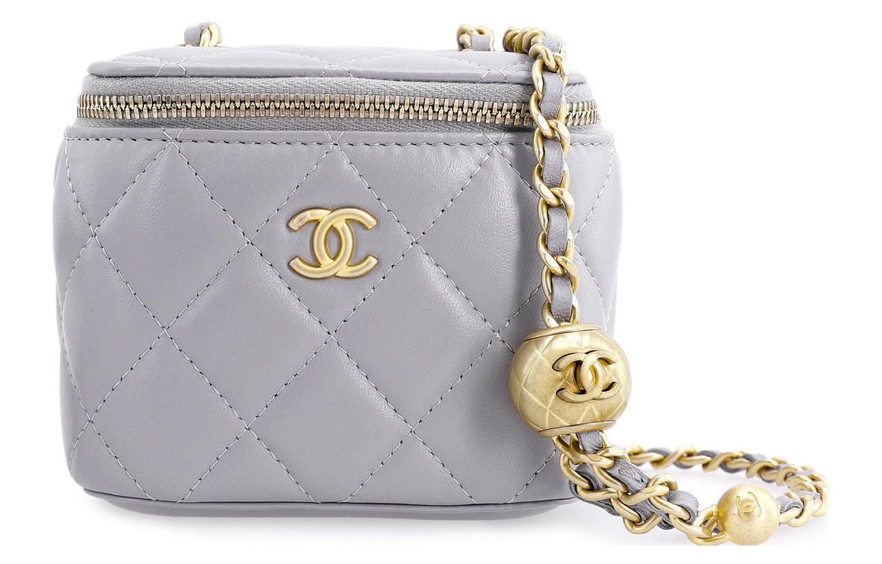 CHANEL Sheepskin Makeup Bags Box Bag Shoulder Bag Crossbody Bag Women's Gray