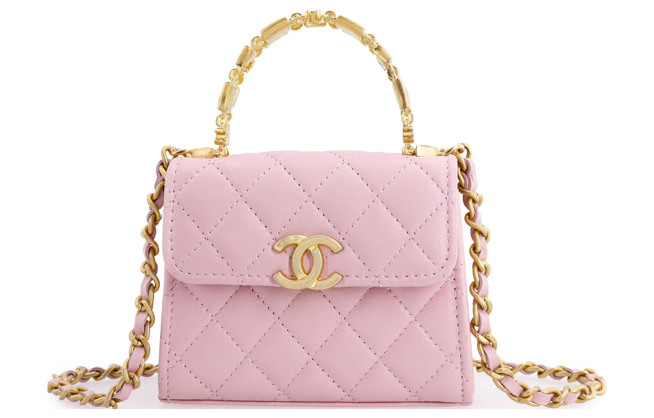 CHANEL Lambskin Portable One Shoulder Crossbody Clutches Mini Women's Light Pink Red