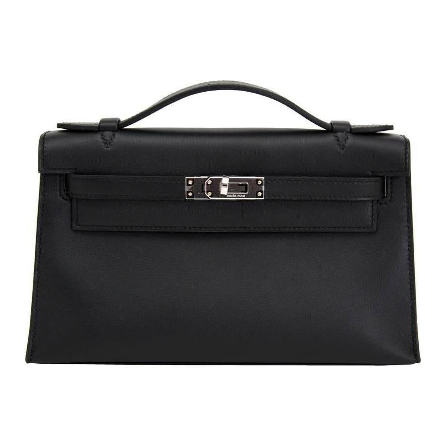 HERMES Mini Kelly Swift Leather Kelly Bag Handbags Women's 89 Noir Black