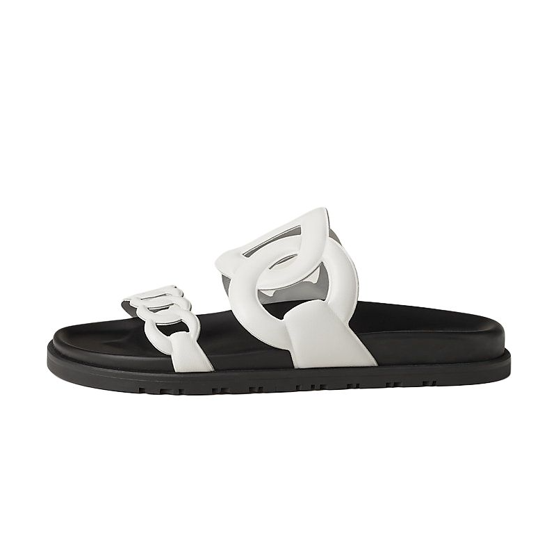 HERMES Slide Slippers Women's Black White