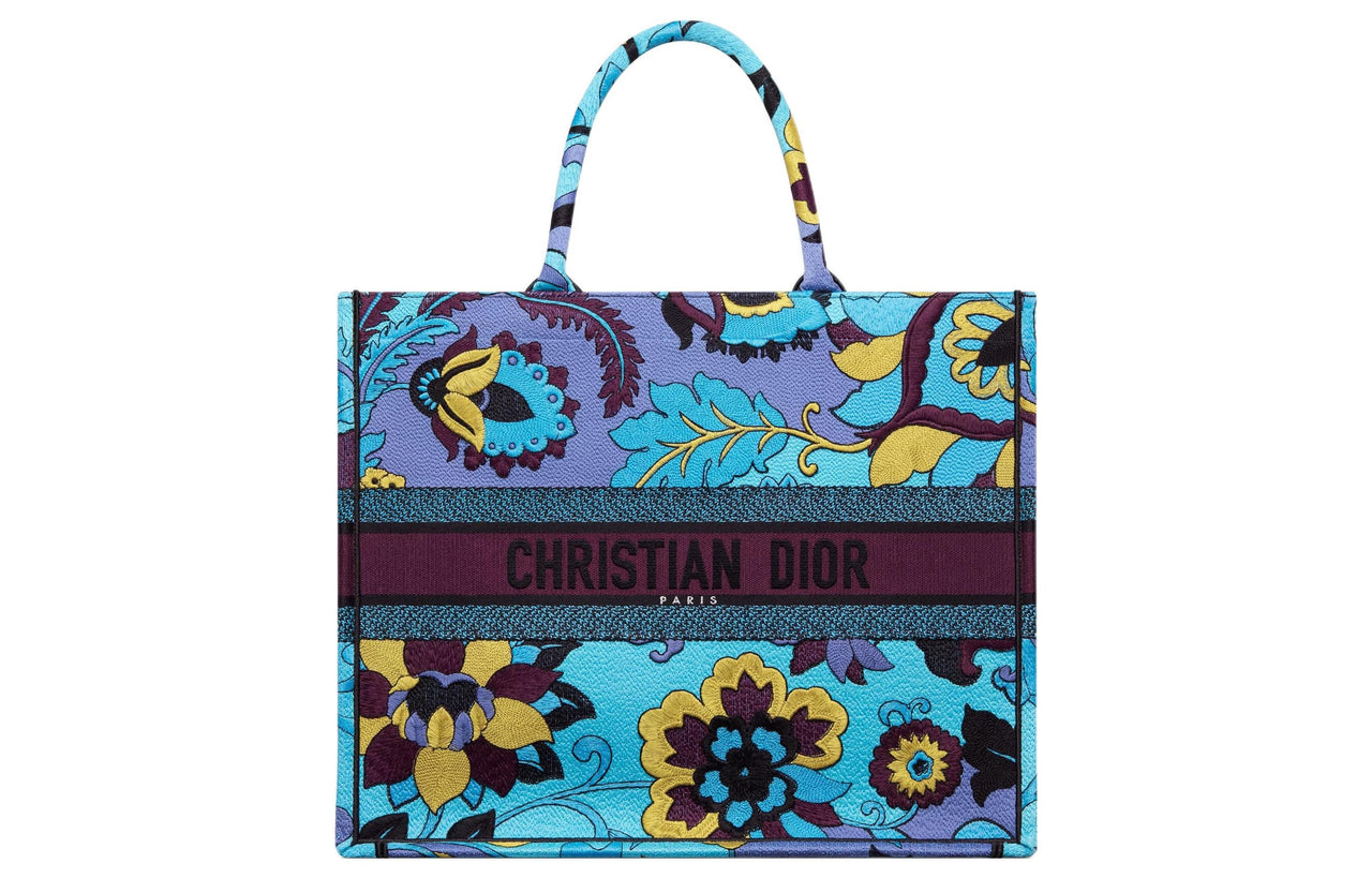 DIOR BookTote Embroidery Tote Bag Shopping Bag Handbag Large Size Women's Space Blue