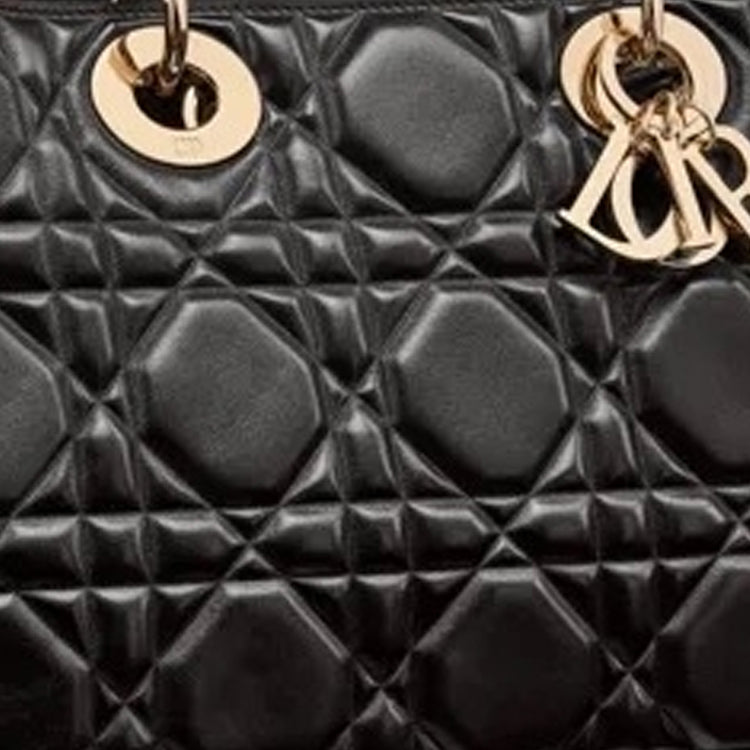 DIOR Calfskin Princess Diana Bag Shoulder Bag Crossbody Bag Handbag Medium Size Women's Black