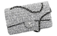 CHANEL Classic Flap CF Twill Velvet Shoulder Bag Crossbody Bag Women's White & Black
