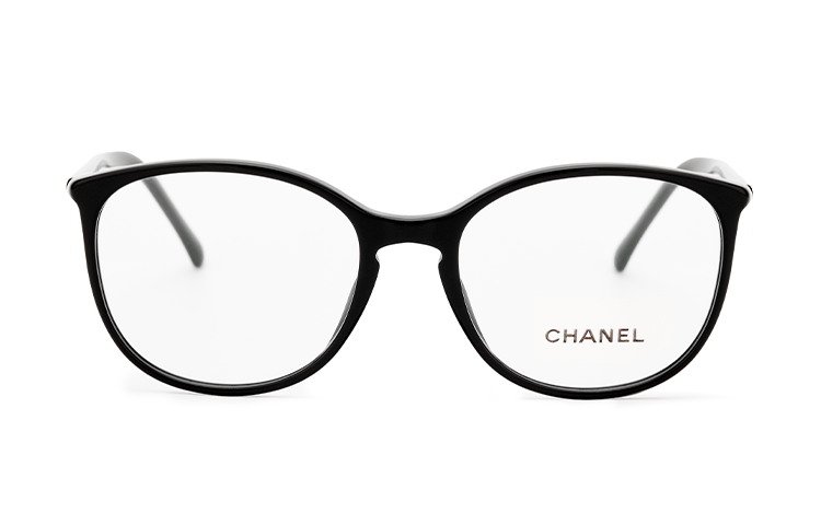 CHANEL Plate Frame Round Eyeglass Frames Women's Black