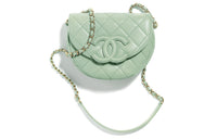CHANEL Textured Calfskin Messenger Bag Half-Moon Bag Saddle Bag Shoulder Bag Crossbody Bag Mini Women's Green