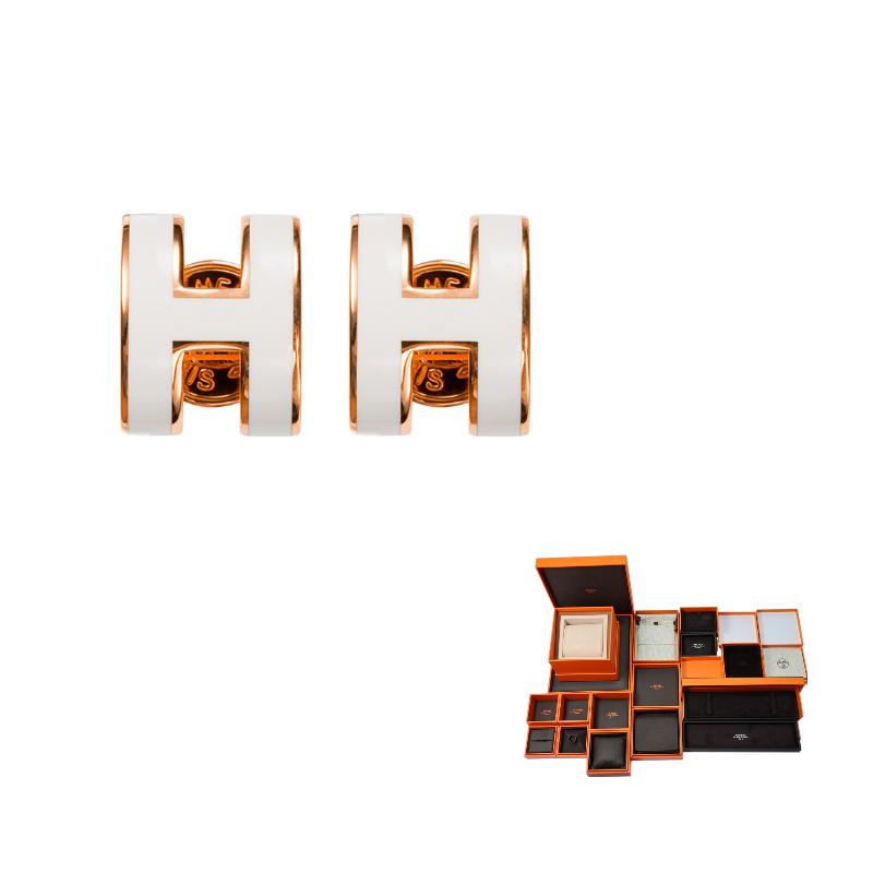 HERMES Earrings Pop H Mini Blanc