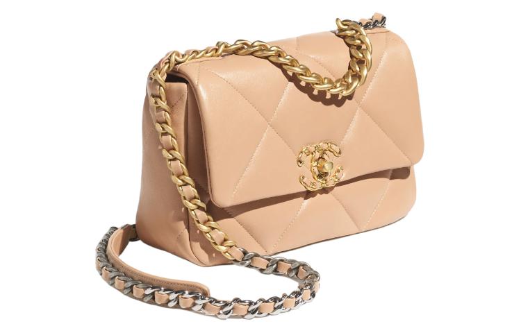 CHANEL 19Bag Shiny Lambskin Handbag Shoulder Bag Crossbody Bag Women's Dark Beige