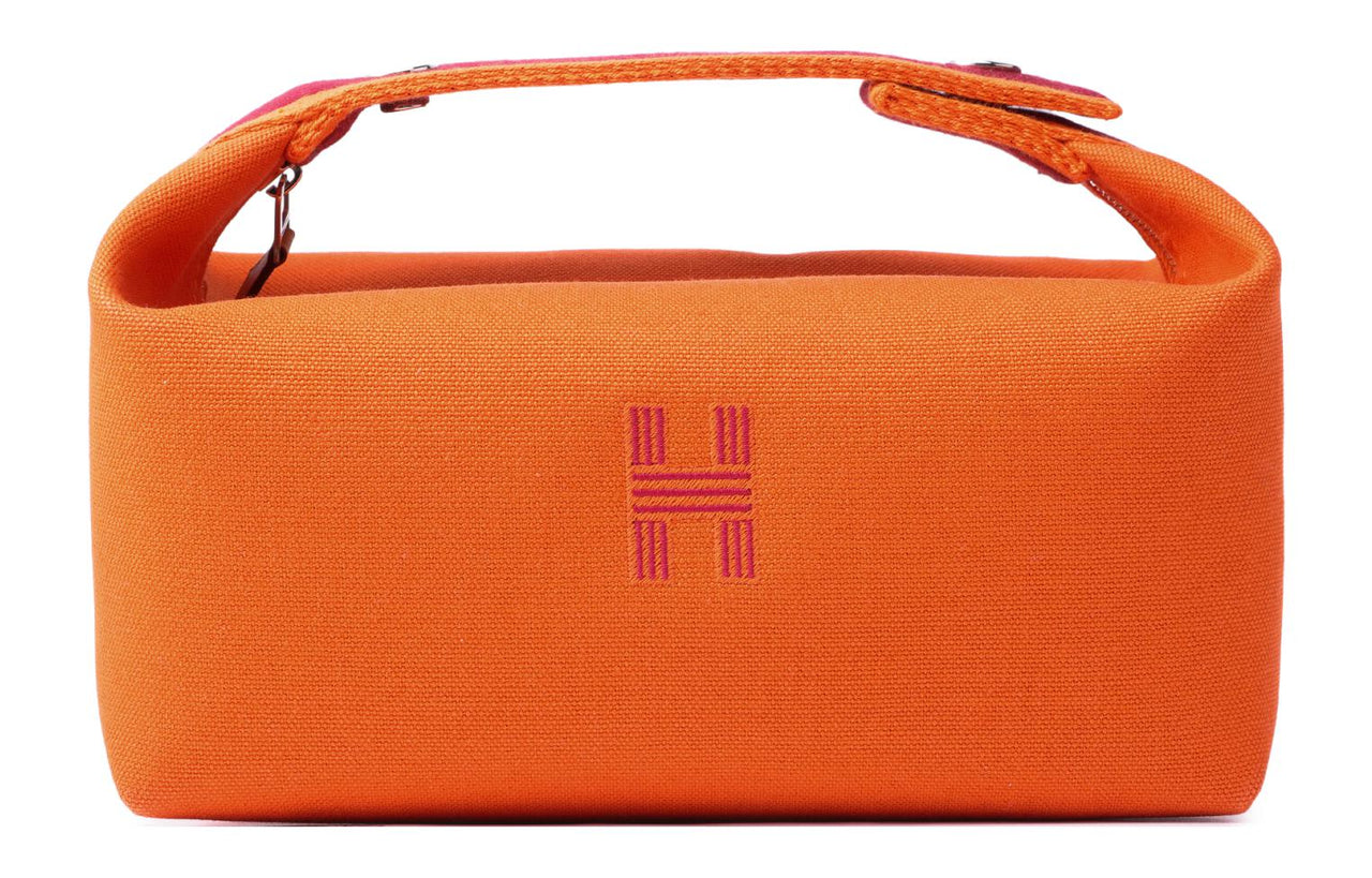 HERMES Bride-a-Brac Cotton Travel Bag Storage Bag Handbag Toiletry Bag Small Size Women's Flame Orange