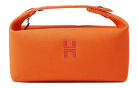 HERMES Bride-a-Brac Cotton Travel Bag Storage Bag Handbag Toiletry Bag Small Size Women's Flame Orange